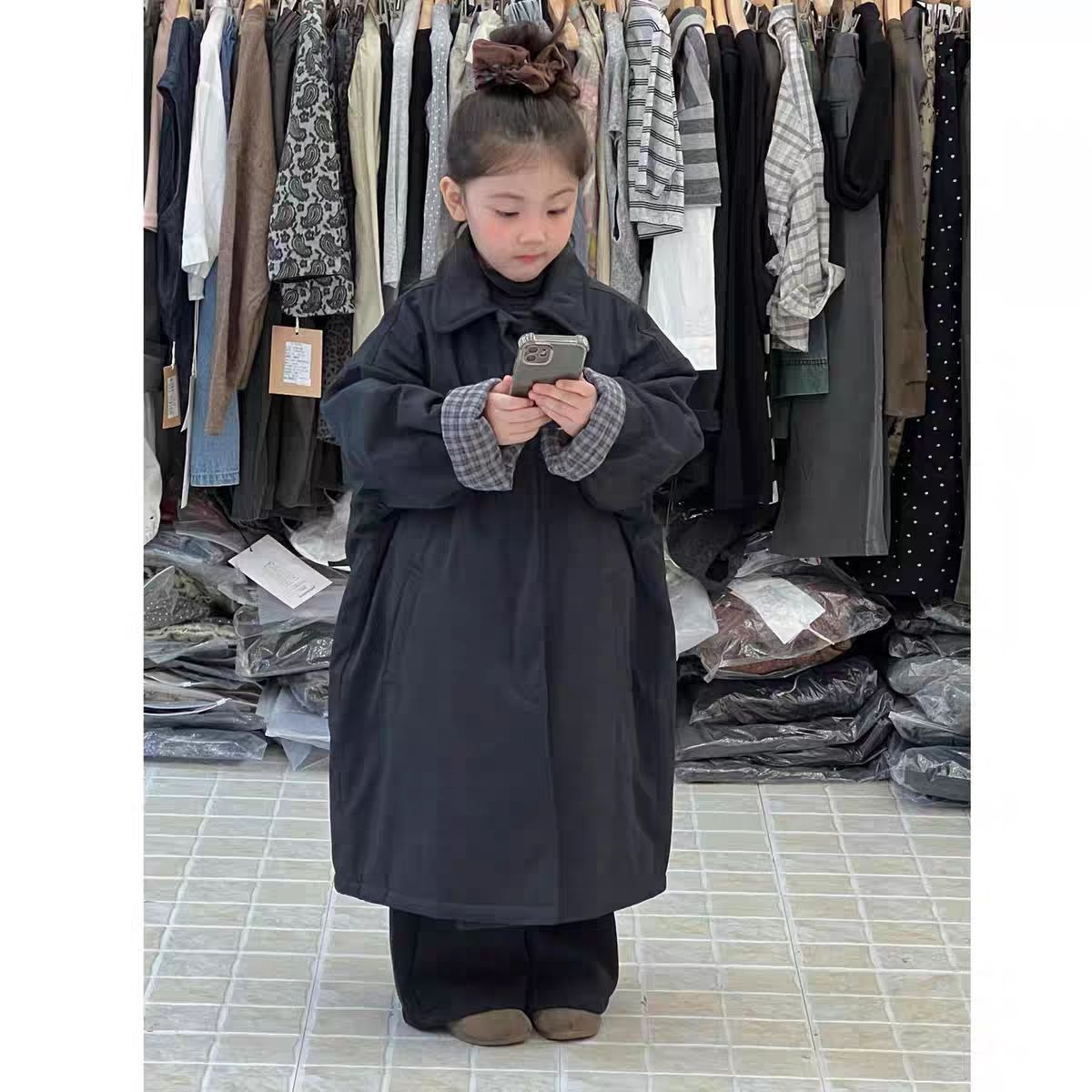【防水天丝棉】翻领女童男童儿童中长款厚款棉服时尚童装百搭秋冬