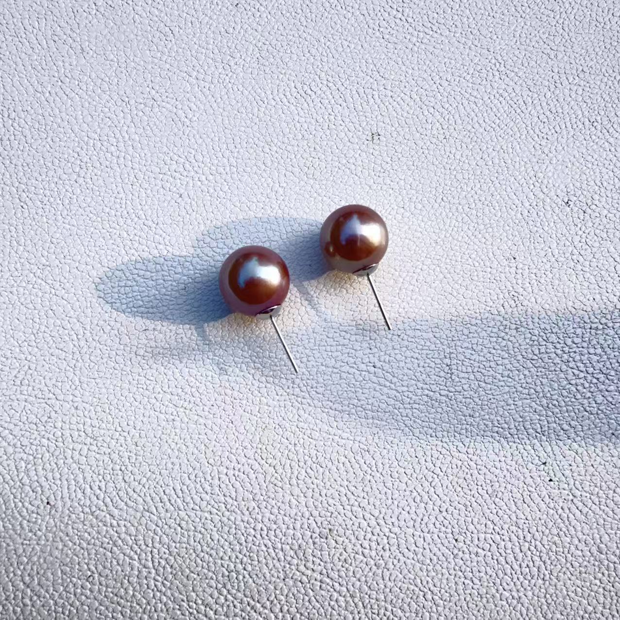 【船长甄选】 S925银 淡水简约百搭 ‘’紫气东来‘’紫珠 耳钉 12-13mm