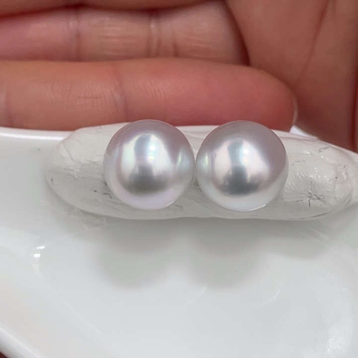 海水珍珠裸珠10.8-10.9mm银蓝炫彩澳白对珠