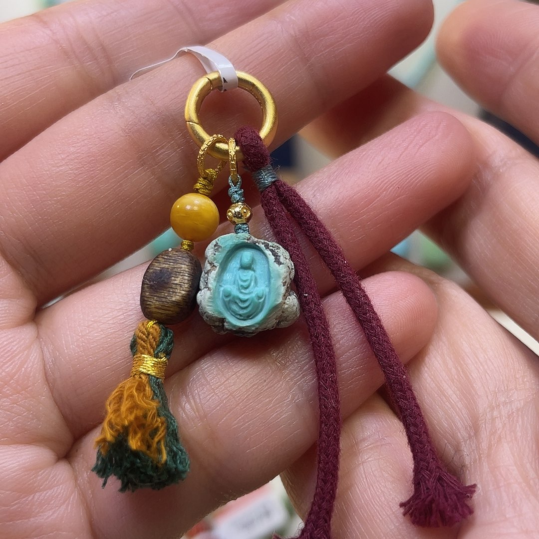 绿松石银S925镀金镶嵌吊坠