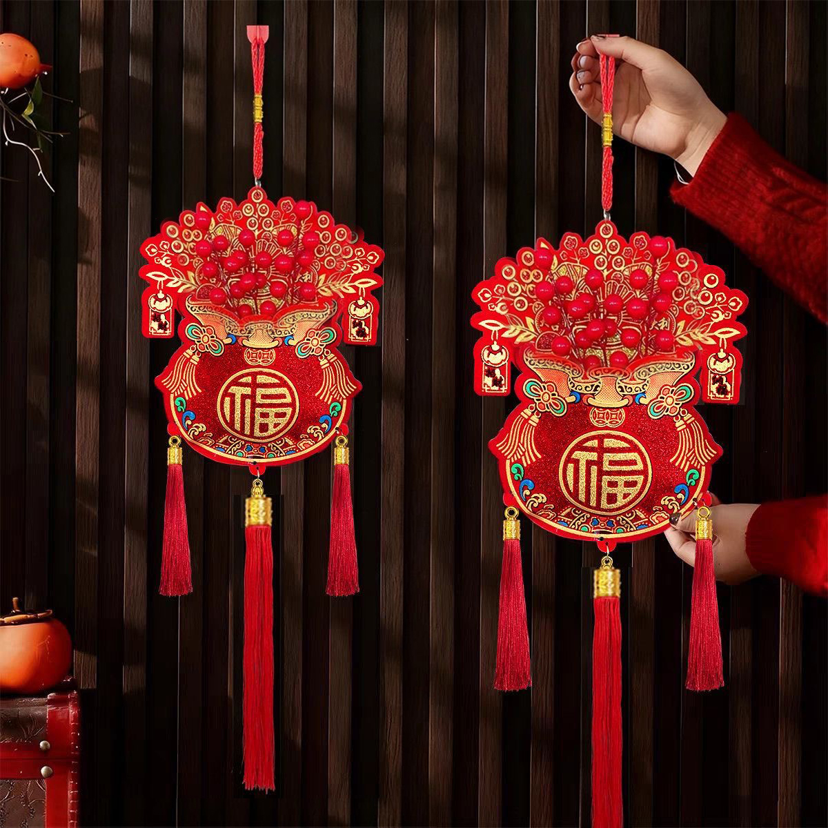 抢【2个】红果挂件新年福字挂件马年客厅门贴春节布置乔迁结婚挂件 