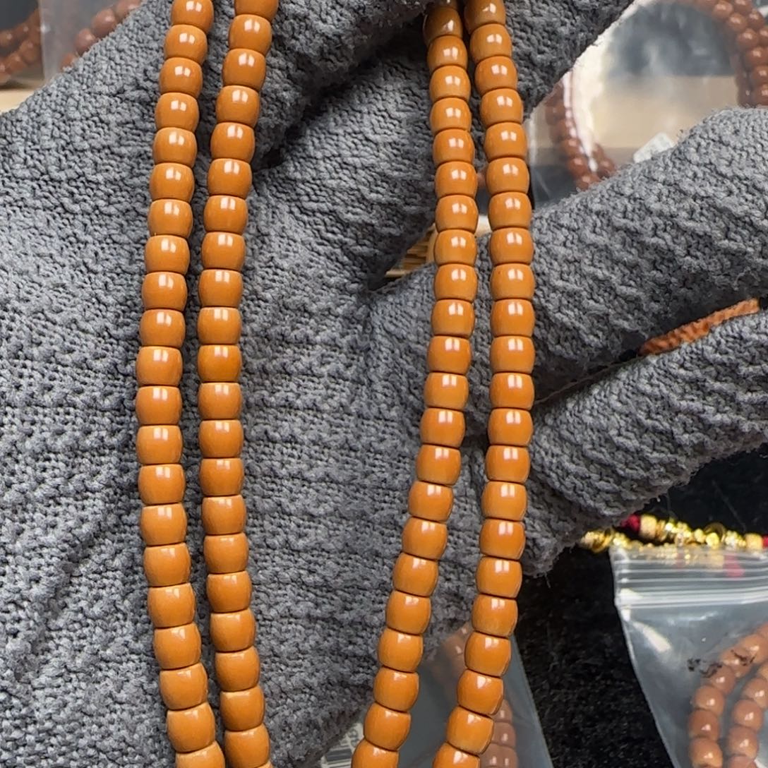 橄榄核手串老挝脖挂三花面无白直切5.5