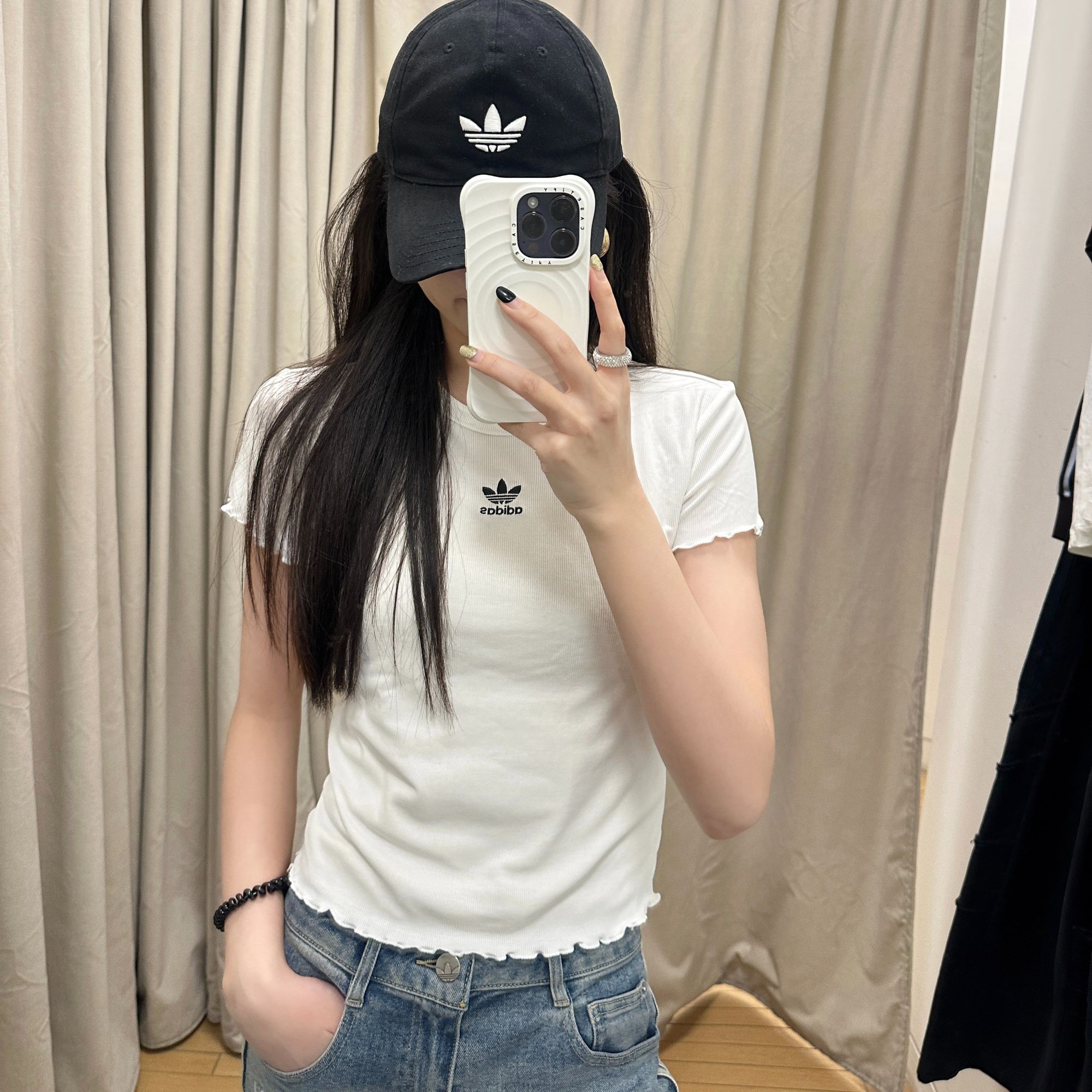 SCALLOPED EDGE T-SHIRT 日常短款波浪边运动修身短袖T恤 KE1107