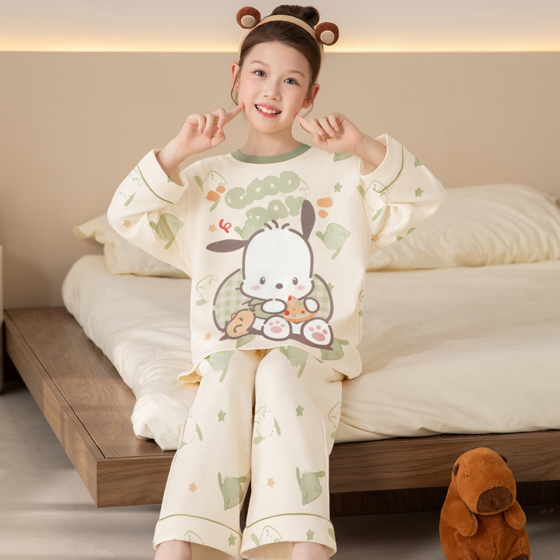 YUZHAOLIN/俞兆林卡通洋气可爱风纯棉长袖女童春秋季居家睡衣套装