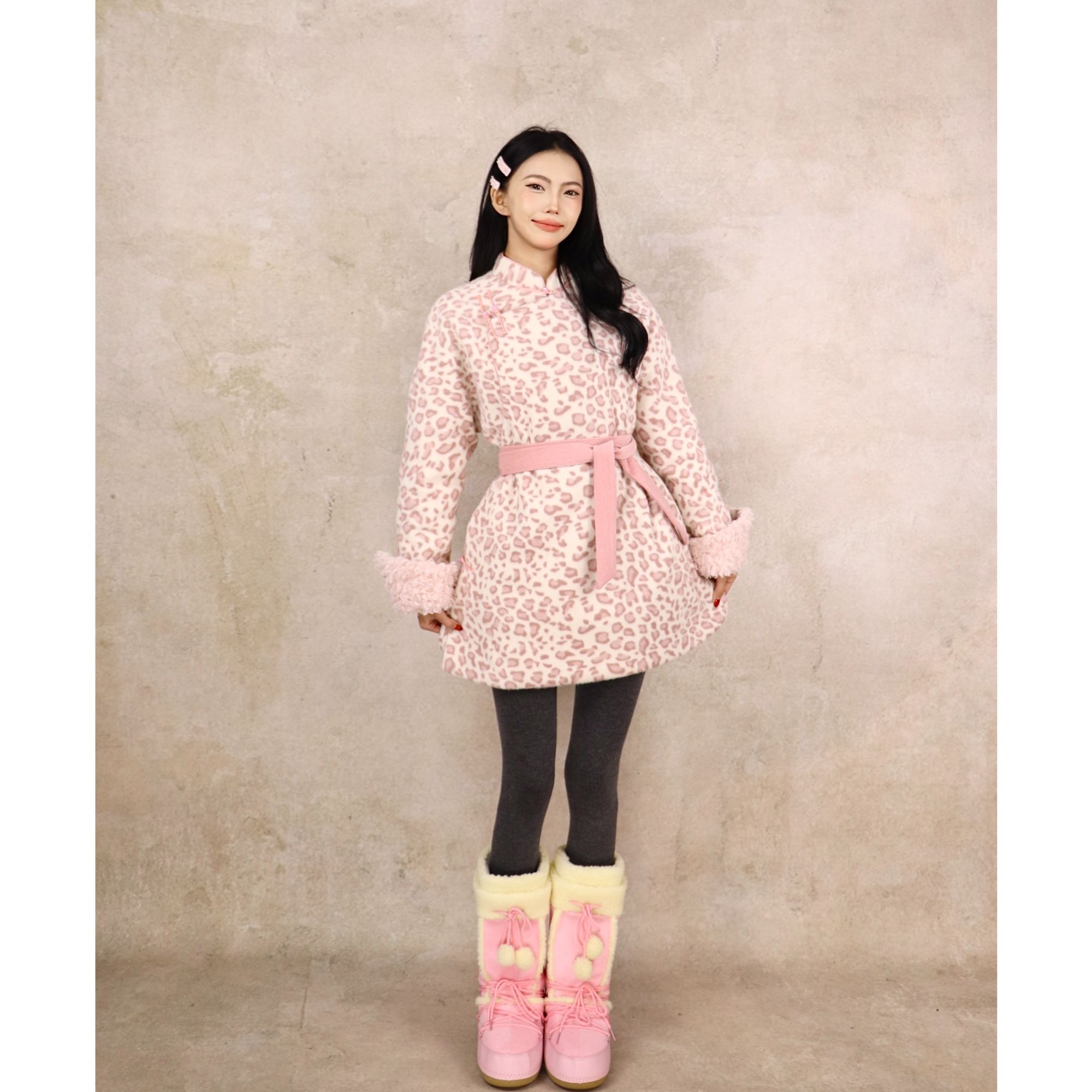 【蒙之艺】豹纹格子蒙古族元素冬季夹棉蒙古袍