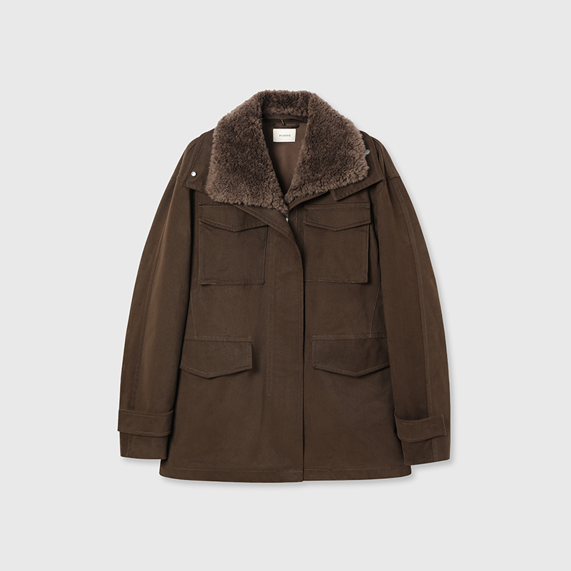 白弓 山系流浪风设计感廓形可拆卸毛领棉衣外套女冬季新款57528