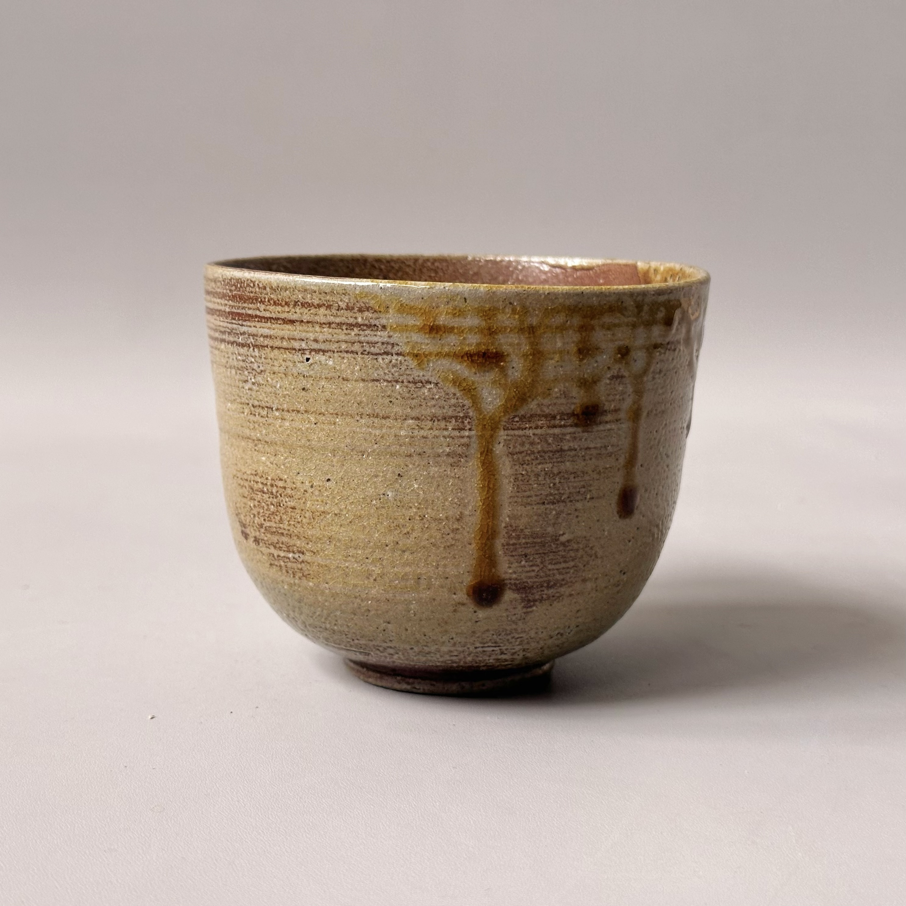 藤原乐山.青备前茶碗抹茶碗高8.4口宽10.3日本备前烧