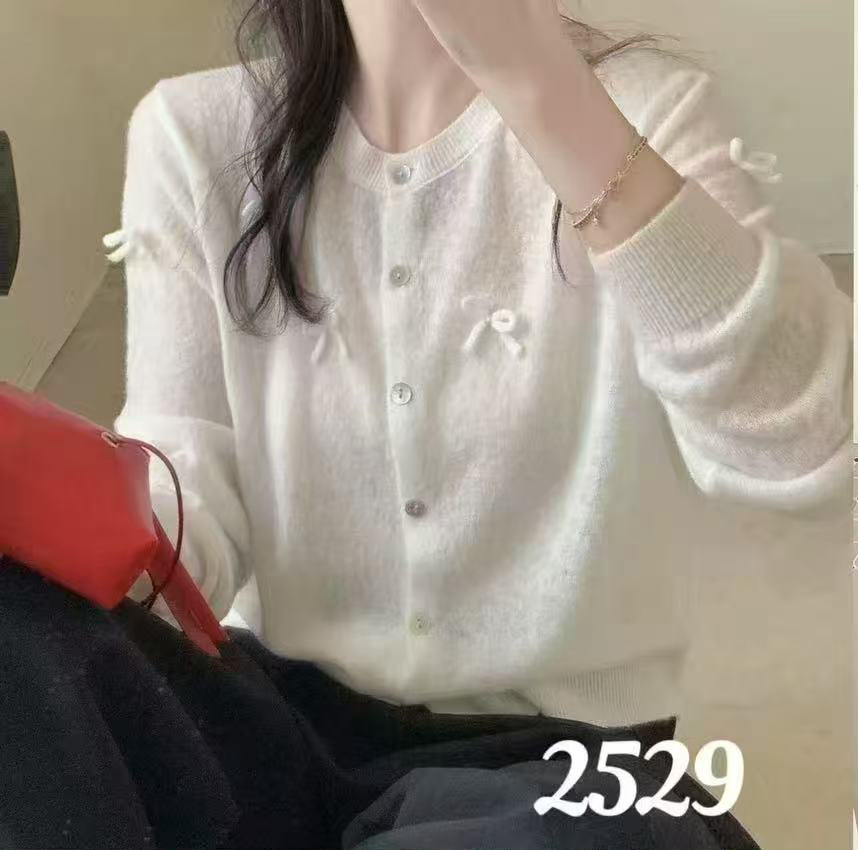 韩系蝴蝶结甜美针织开衫2529