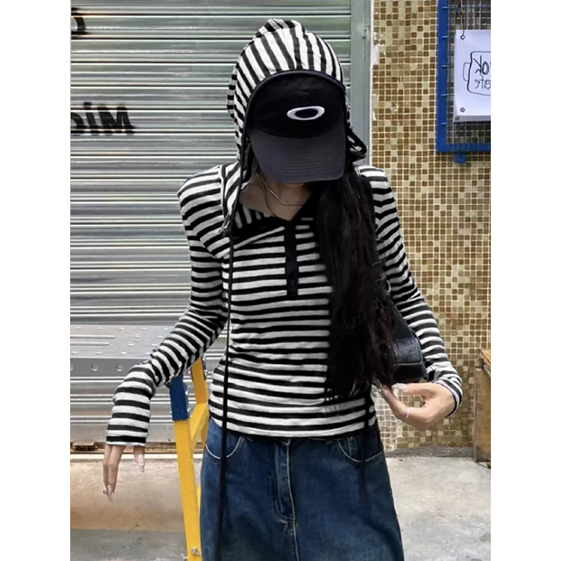 Moses Queen/魔西女王大码女装新款撞色条纹长袖t恤潮流显瘦上衣