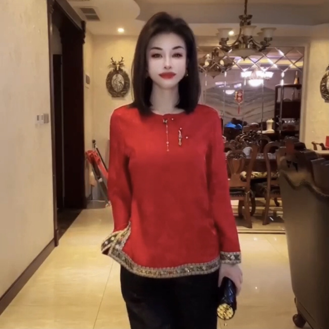 2025中式新款女装国风复古拼接提花衬衫上衣遮肉肚子爆款打底