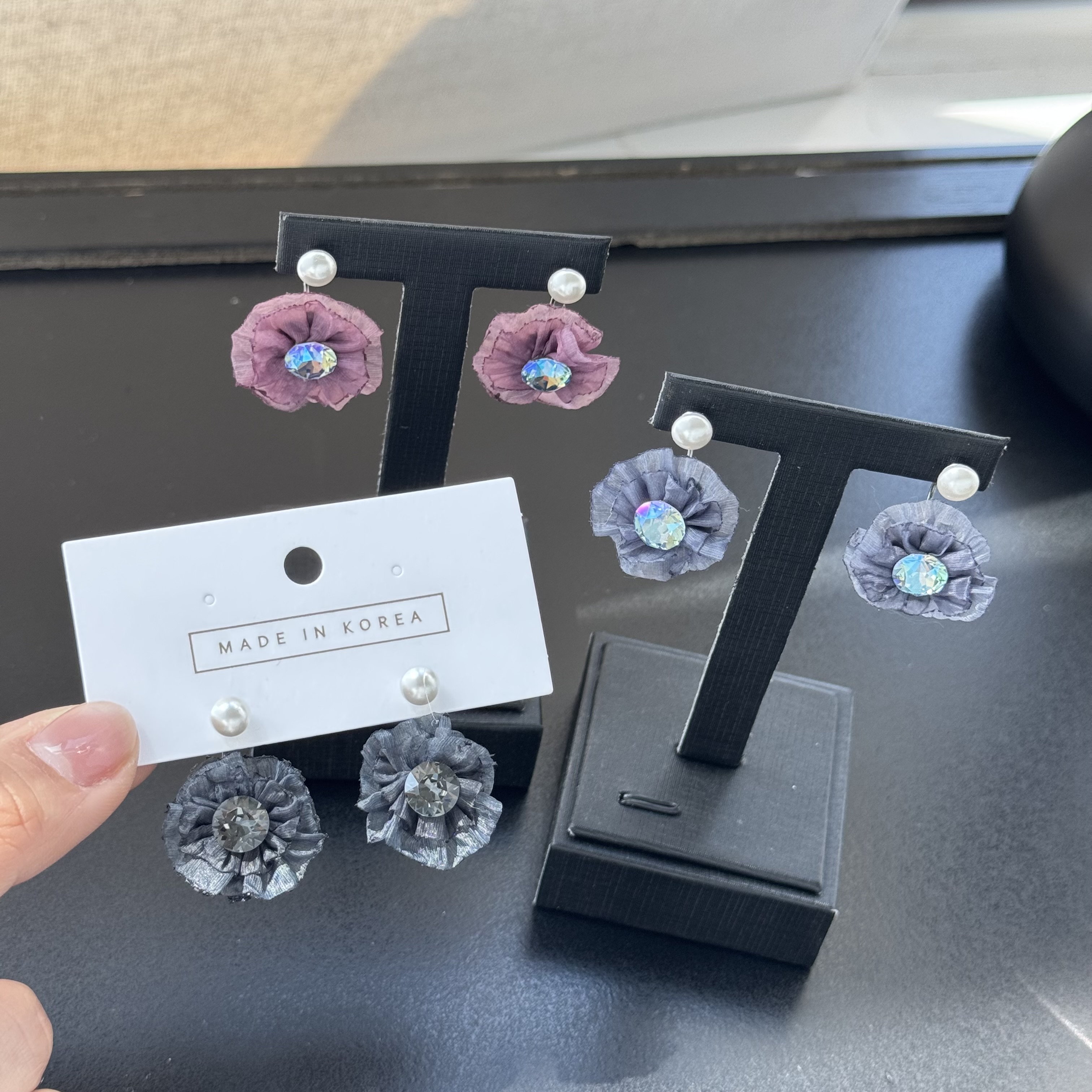 非金属仿水晶耳饰 东大门 百搭简约闪钻花花耳环可爱甜美