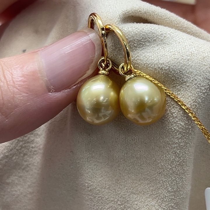 银S925镶嵌耳饰海水珍珠金珠 10-11mm 22号