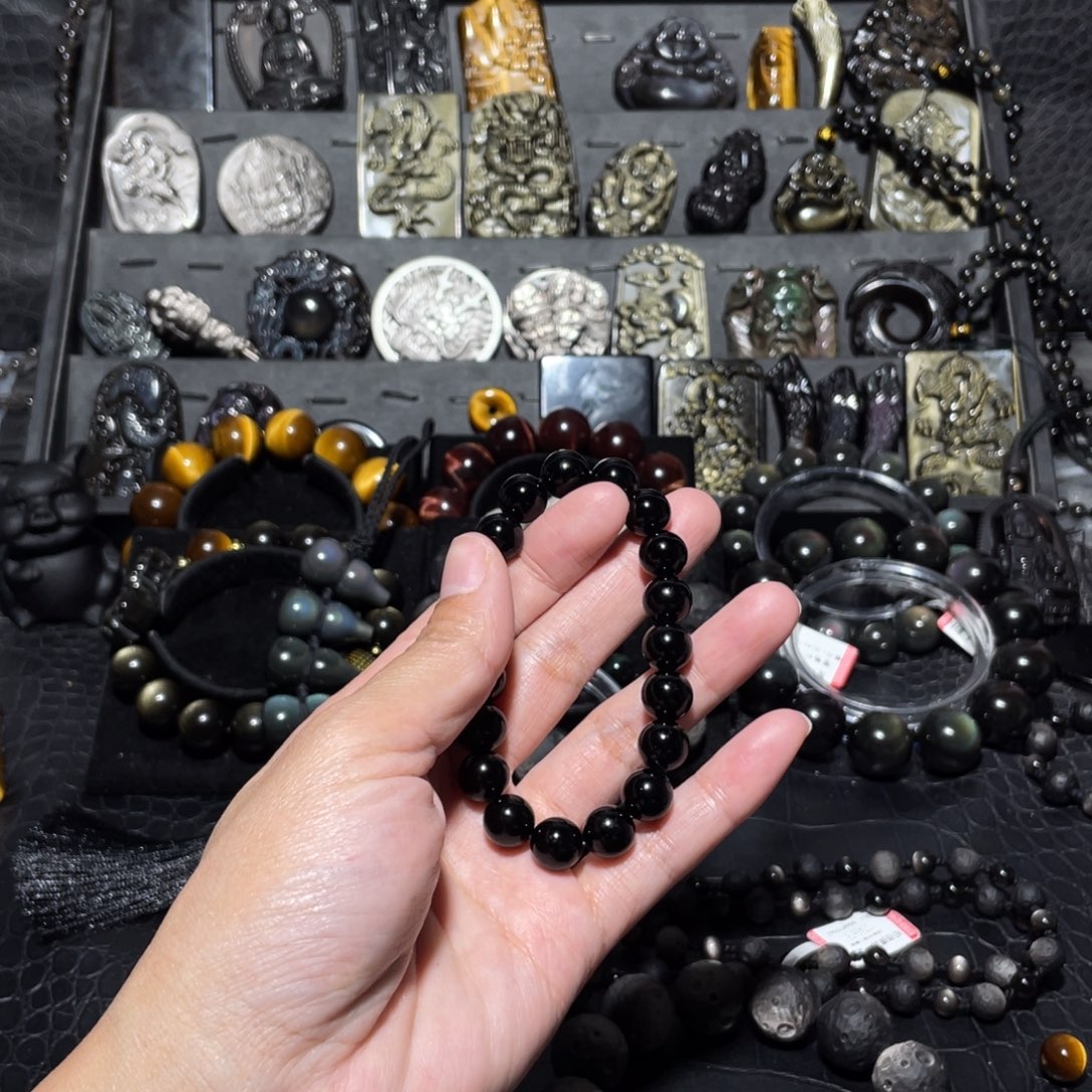 黑曜岩手链未镶嵌蜘***探