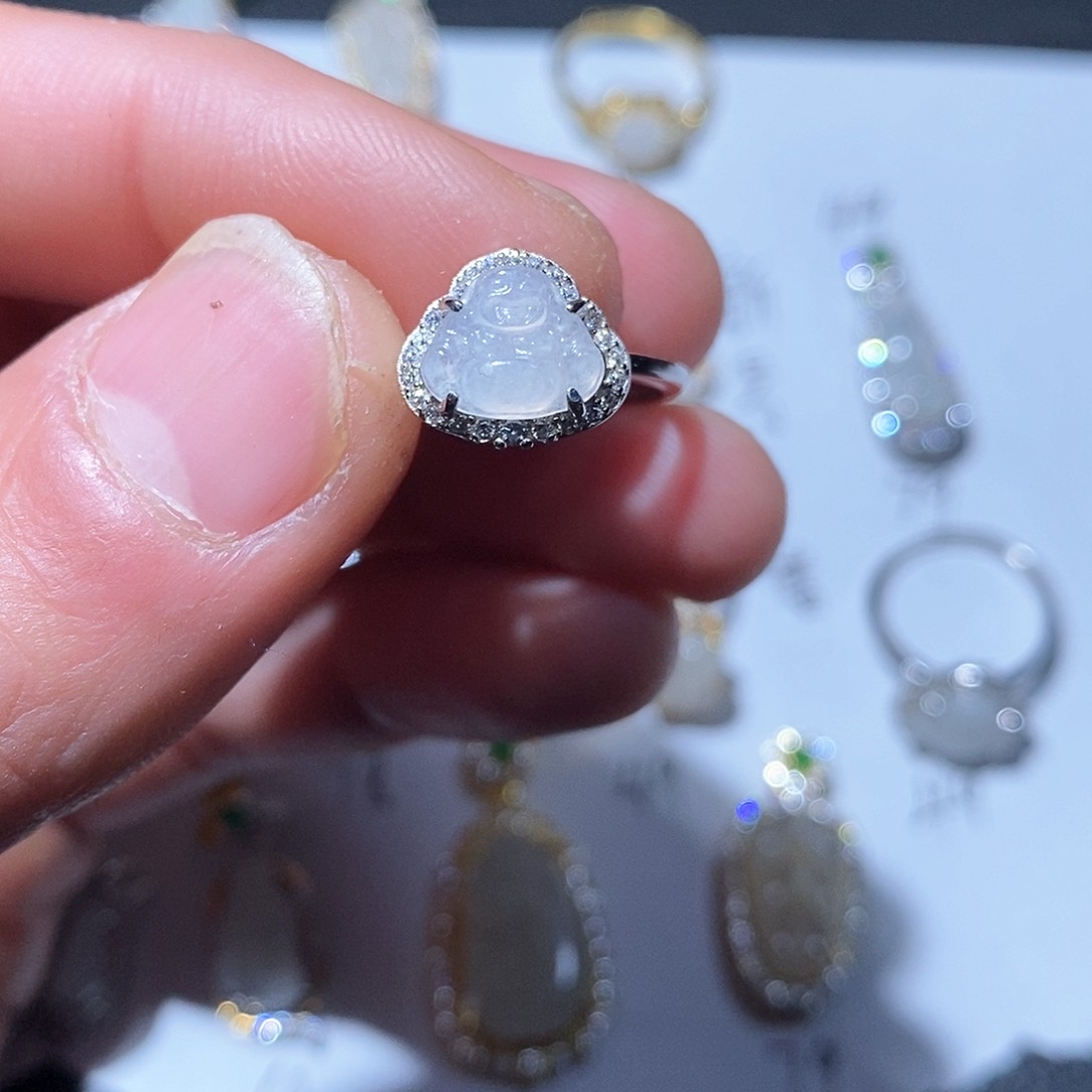 翡翠戒指银S925镶嵌全场天然翡翠A货银925