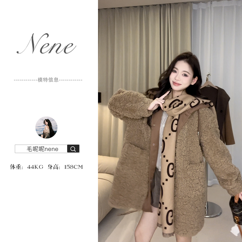 毛呢呢nene / 熊熊教主 时髦调性毛茸茸大朵颗粒绒长短款外套