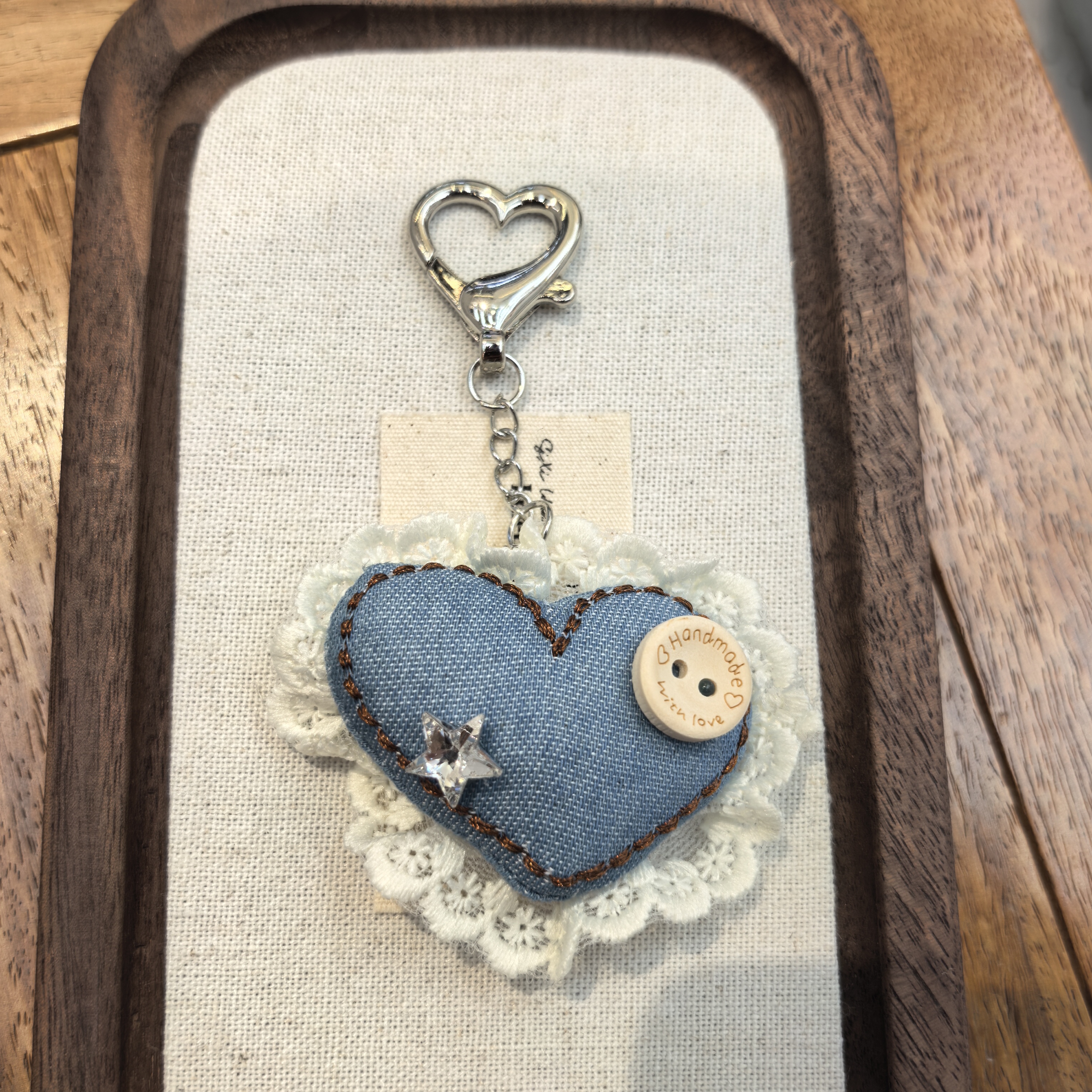 F668蓝色牛仔爱心星星闪闪包挂件