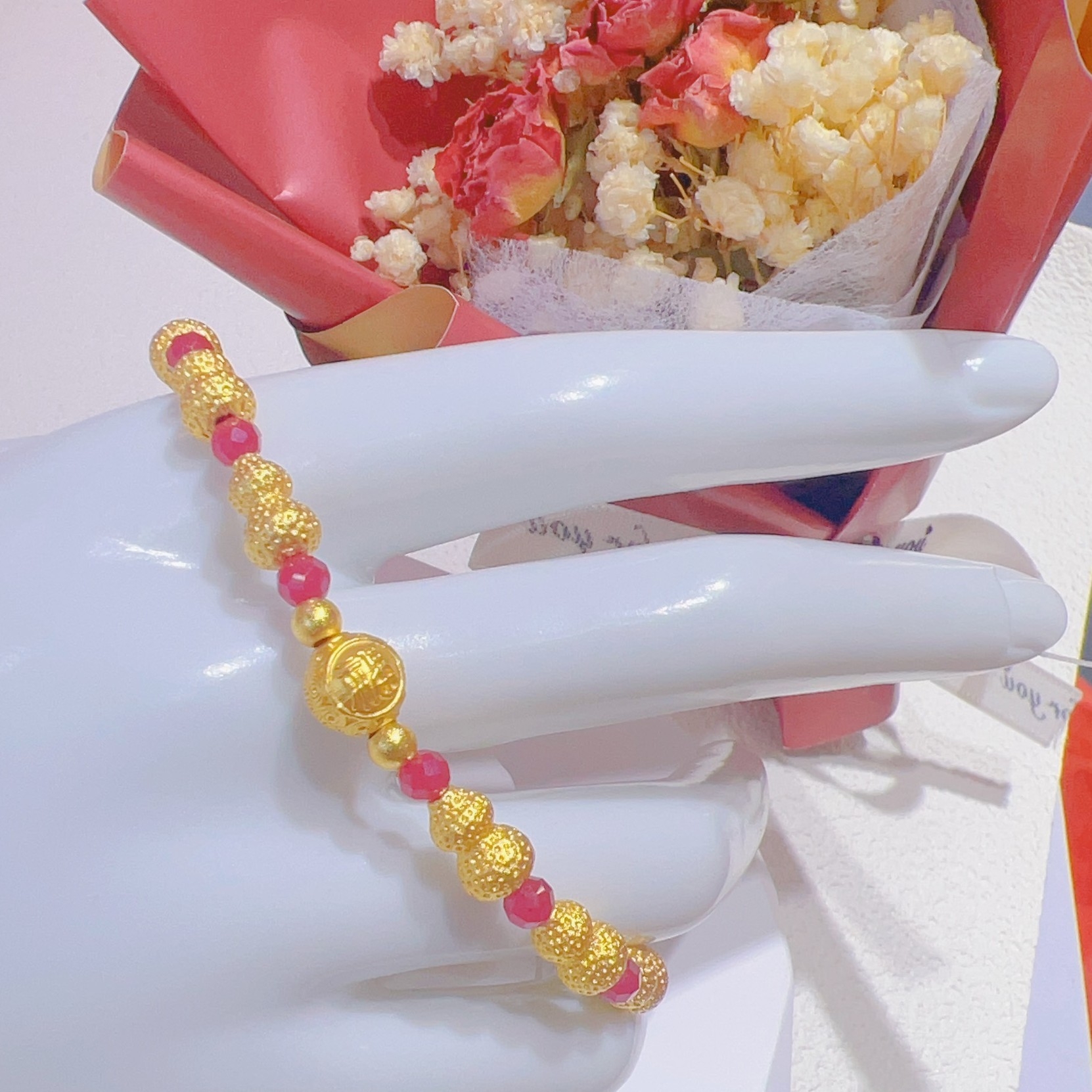 合成/培育【安欣专属】传承名贵宝石培育红宝石葫芦手串K313