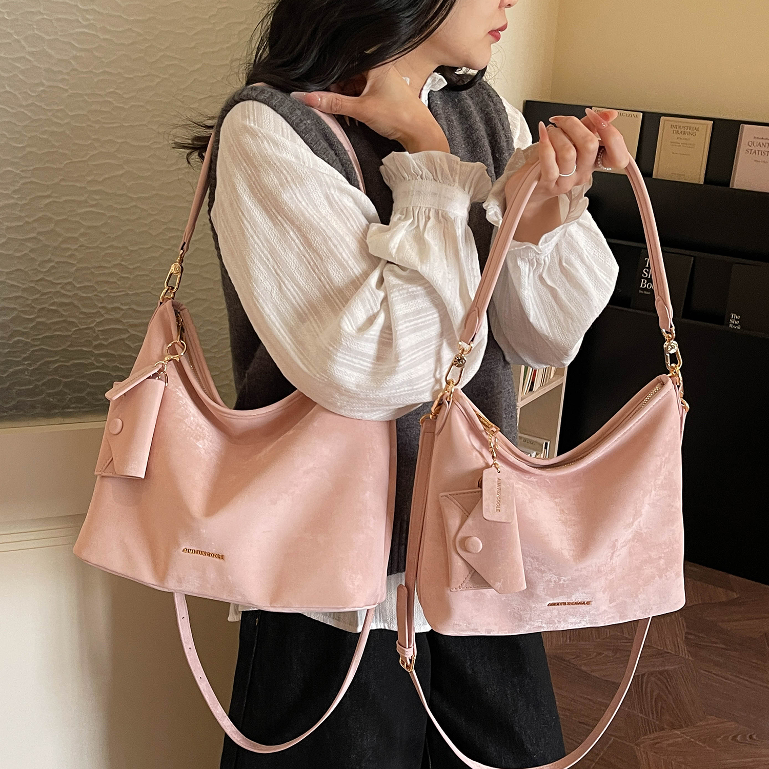 Aimitu2026新款时尚洋气潮流百搭简约质感小众纯色大容量单肩包