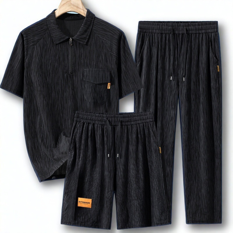 polo领短袖男士夏季冰丝薄款短裤长裤套装休闲宽松大码运动服夏装