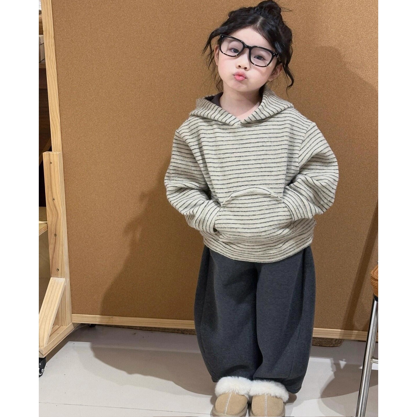 儿童卫衣2025新款秋装女童洋气条纹连帽熊耳朵上衣小女孩宽松衣服