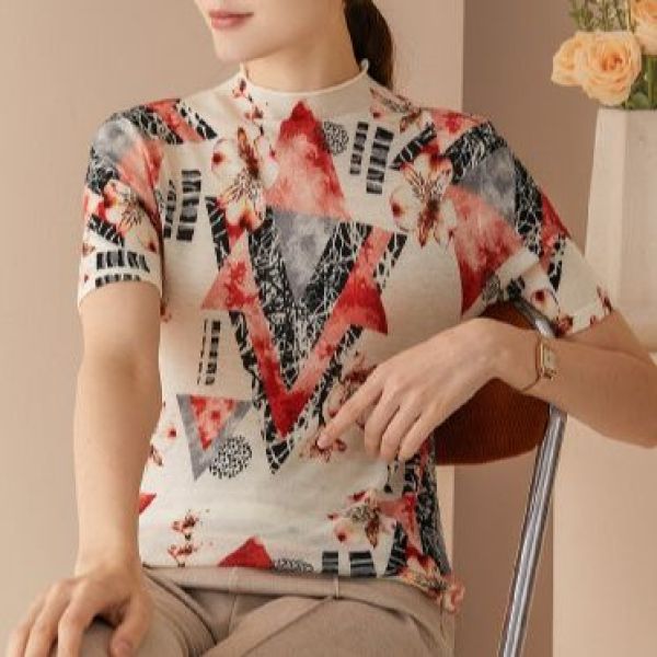 【100绵羊毛】水墨晕染圆领印花针织衫小众艺术套头羊毛 1516