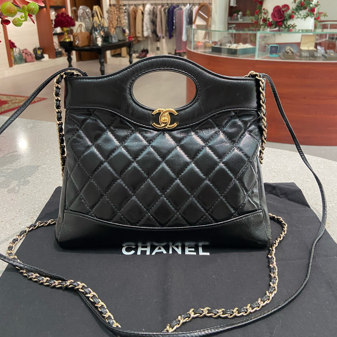 95新 Chanel/香奈儿 31bag黑金油蜡羊皮斜挎包/24年