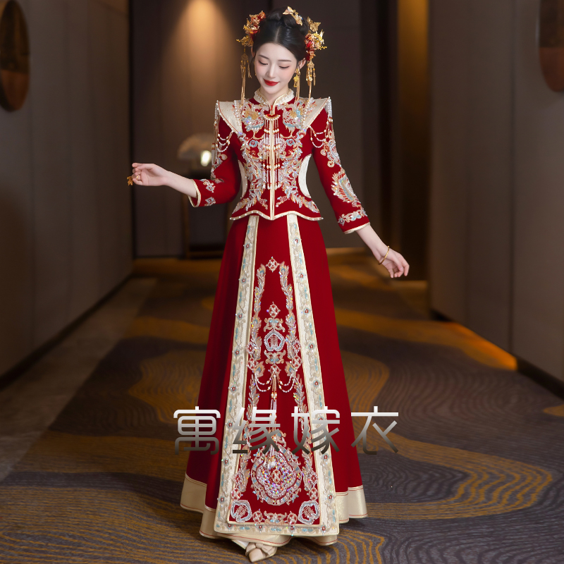 高端重工丝绒秀禾服2025新款新娘结婚礼服气质显瘦敬酒服出阁礼服
