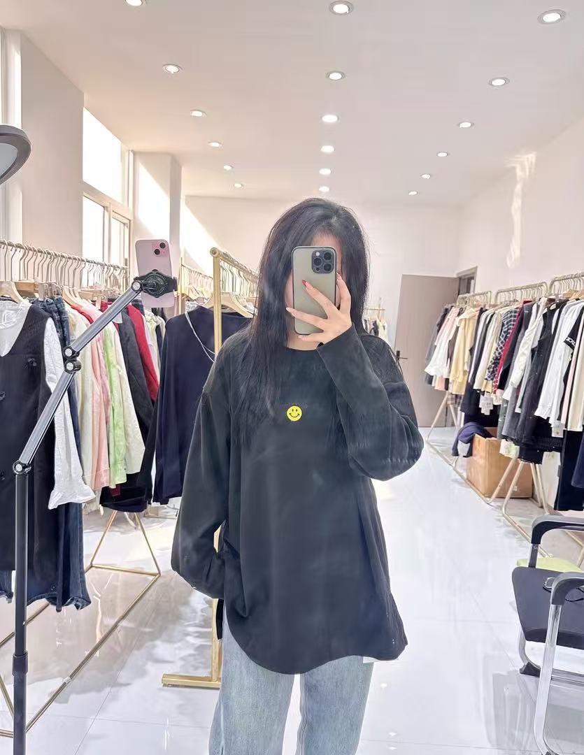 【李姑娘专属】9190韩版简约刺绣笑脸字母打底长袖