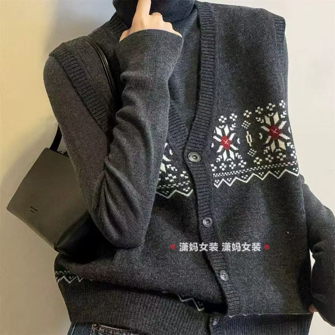 秋冬复古单排扣针织马甲女宽松百搭保暖上衣