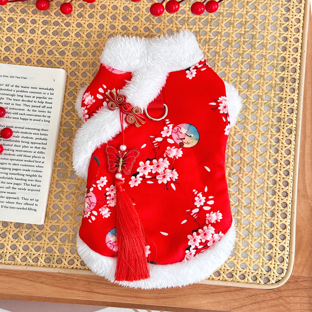 宠物唐装拜年服喜庆冬款流苏泰迪比熊小型犬加厚加绒狗狗新年衣服