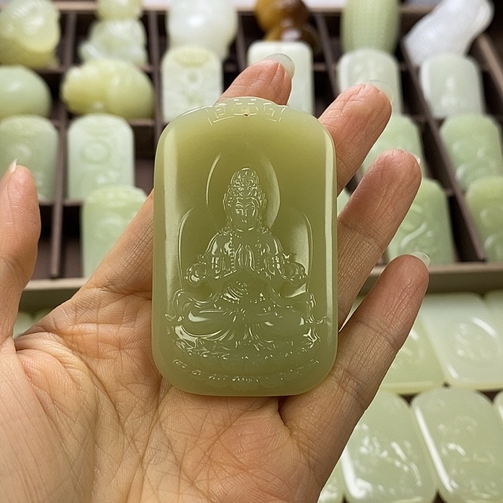 昆仑石彳*厶山水观音牌