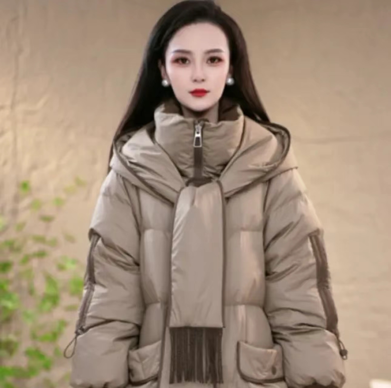 【YY6025】原版正品冬季围巾连帽优雅设计百搭白鸭绒羽绒服