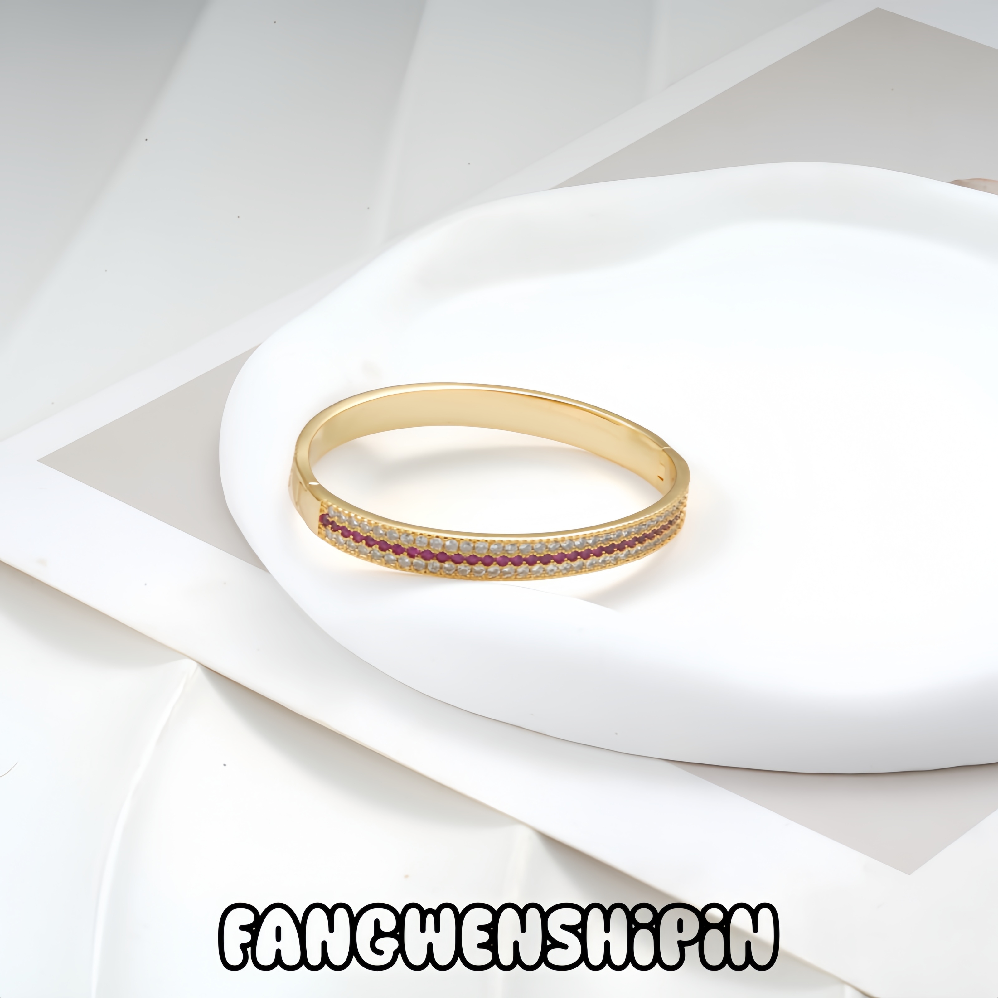 铜合金合成锆石手镯 手镯光面气质小众CNC工艺4520（圈口58mm)