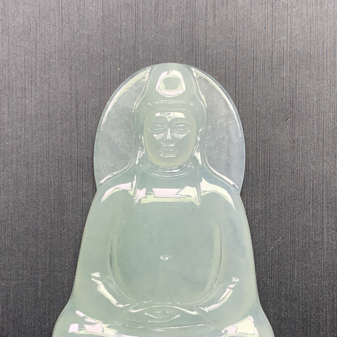 天然缅甸翡翠A货 冰胶素衣观音