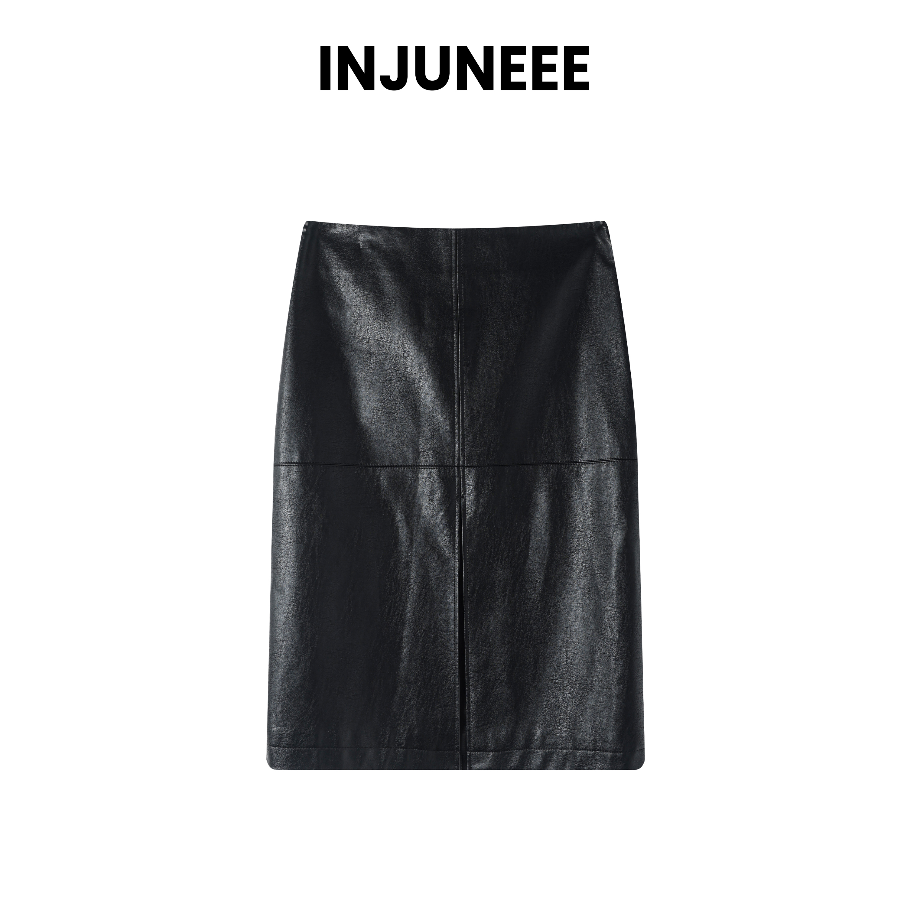 【露台爵士】2025新款冬季PU皮百搭中腰开叉半身裙HE245