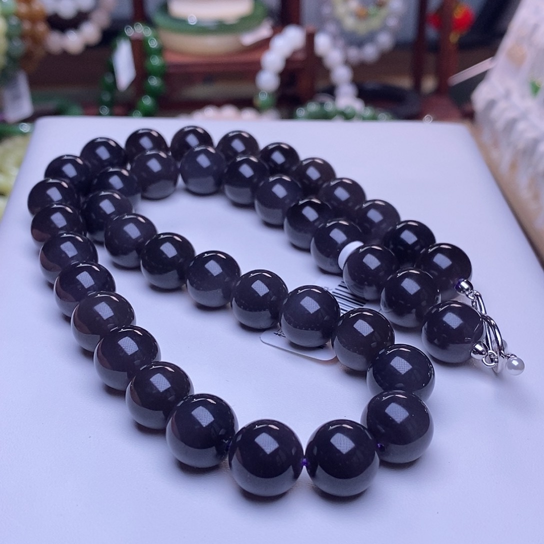 和田玉未镶嵌毕业级烟紫高冰帝王紫老矿料货头项链12m