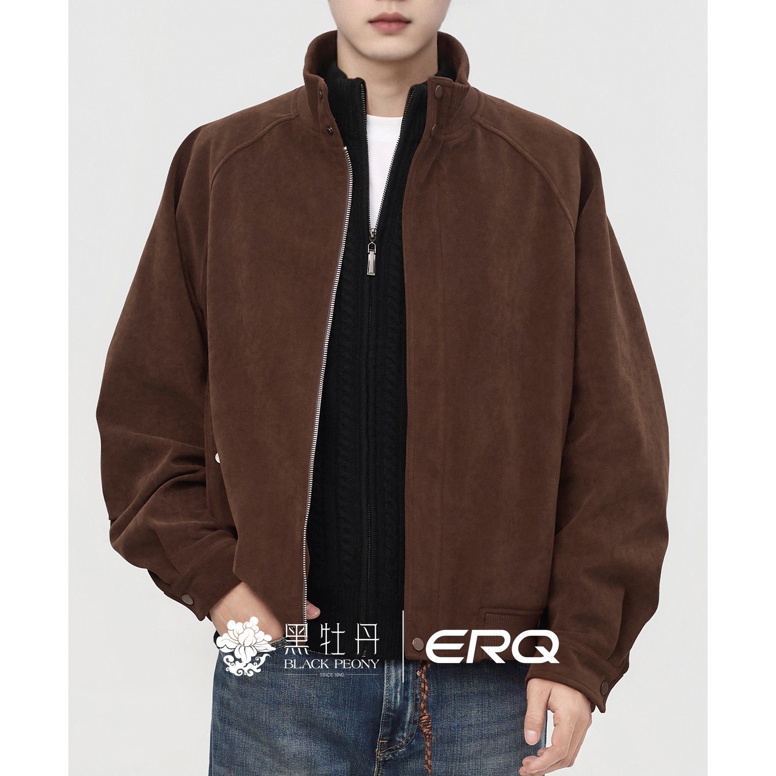 ERQ[杨经理同款]麂皮秋冬男士保暖夹克休闲户外外套美式工装立领