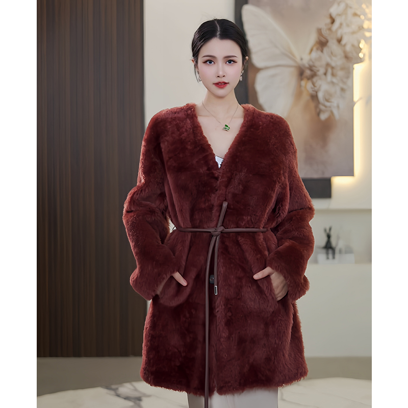 【夜阑高定】顶奢超轻 超软拉贡安可拉走秀红皮毛一体皮草外套女  