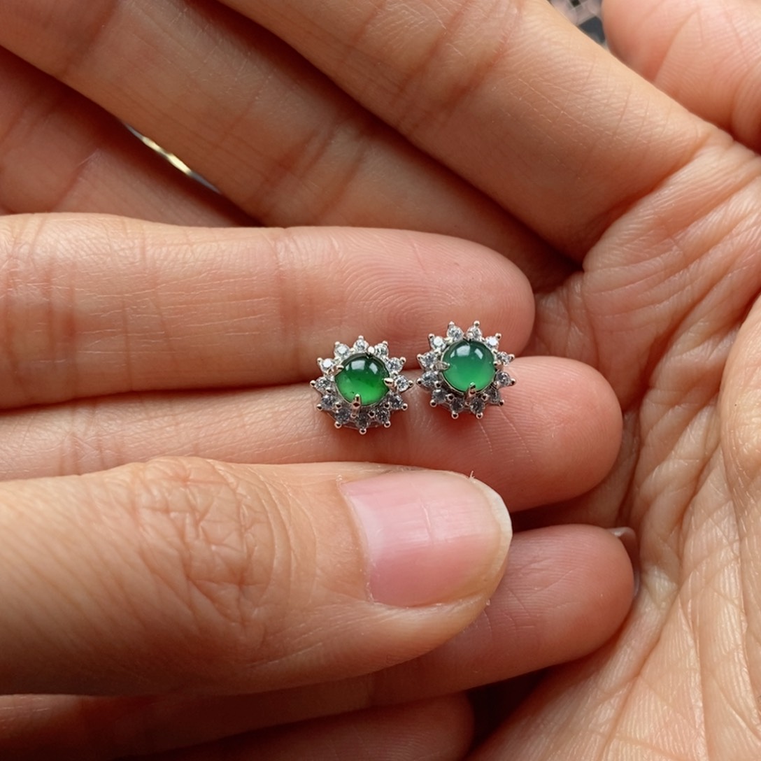 翡翠耳饰银S925镶嵌翡翠首饰