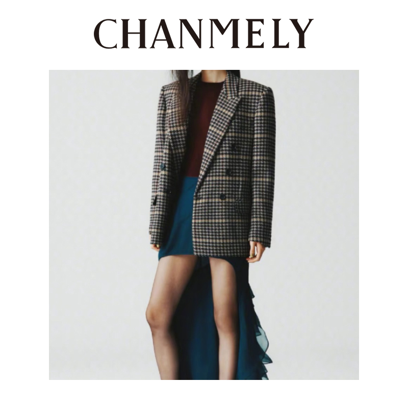 【CHANMITY】25/FW静奢风老钱千鸟格率性大气羊毛西装0251286