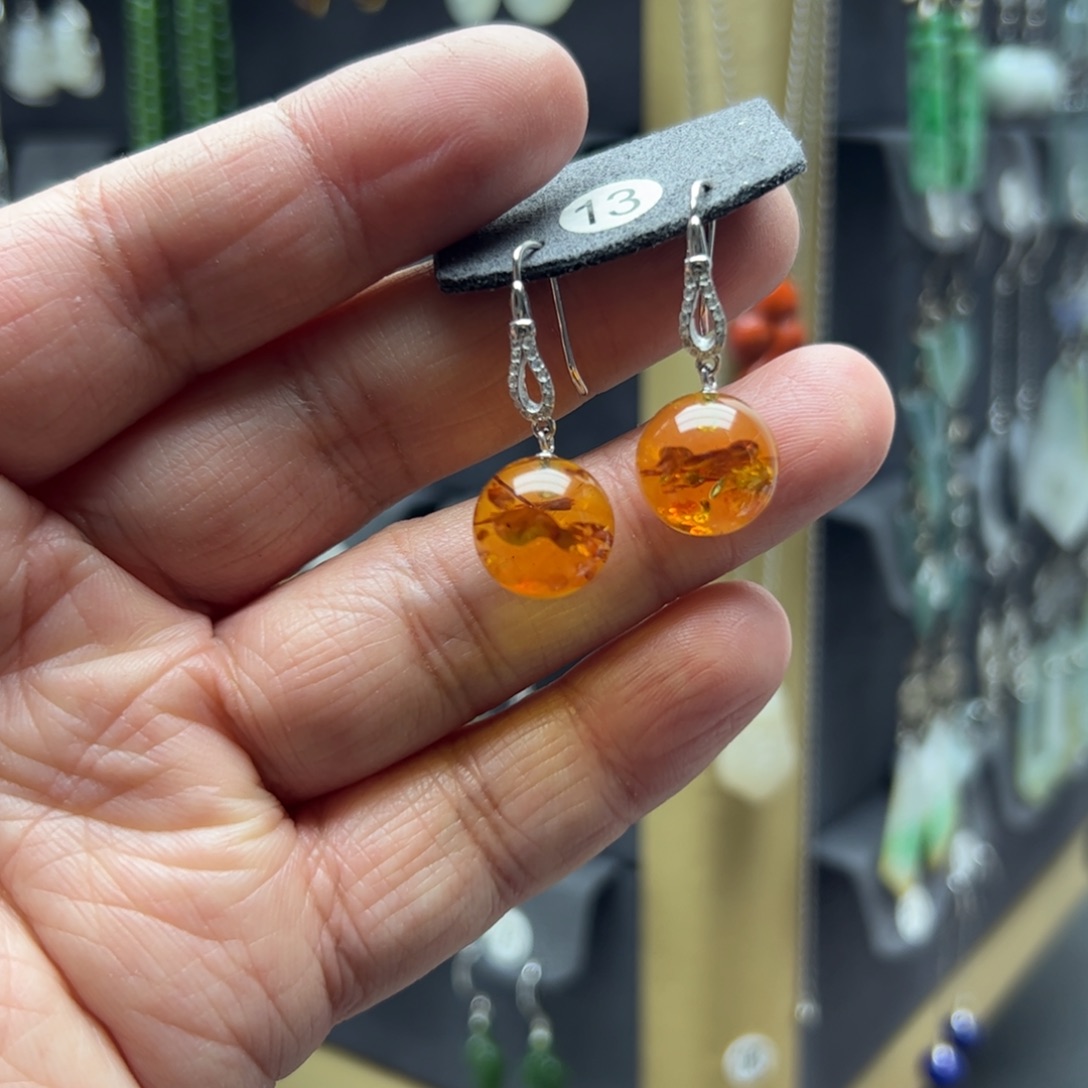 郑***下蜜蜡银S925镶嵌耳饰