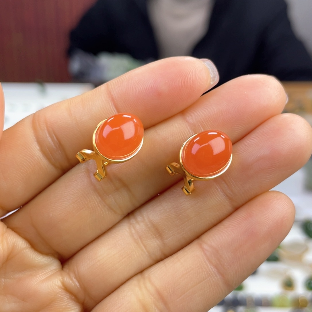 南红玛瑙耳饰银S925镶嵌