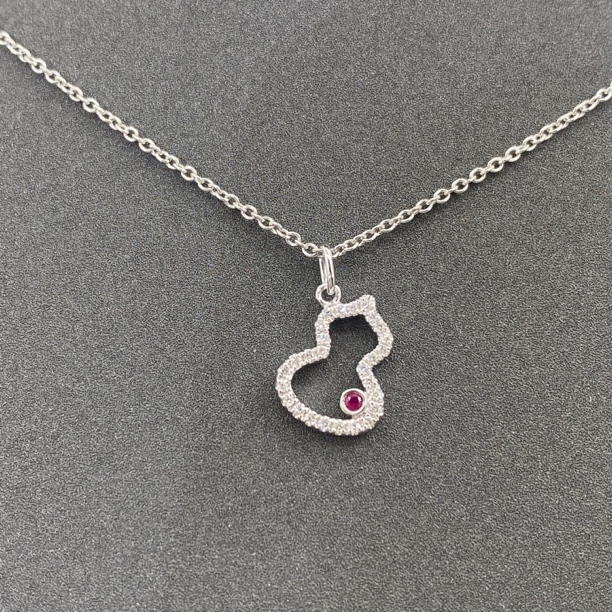 【天然钻石】18k白金镂空小葫芦项链