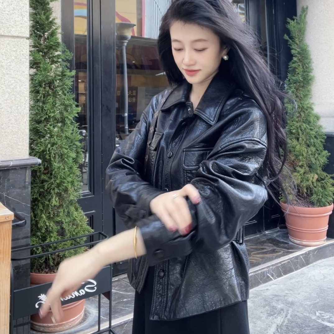 进口高端线绵羊皮真皮皮衣 油蜡羊皮大女主皮衣