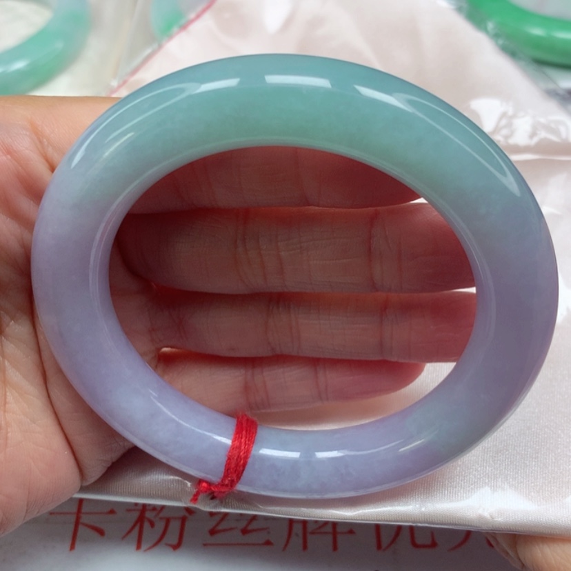 【闪购商品】翡翠手镯（圆镯）未镶嵌冰糯春彩圆条手镯5758圈32号