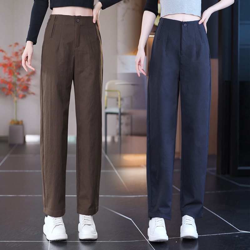 2025秋冬新款加绒加厚女裤抗皱高腰显瘦休闲窄版直筒裤弯刀裤子