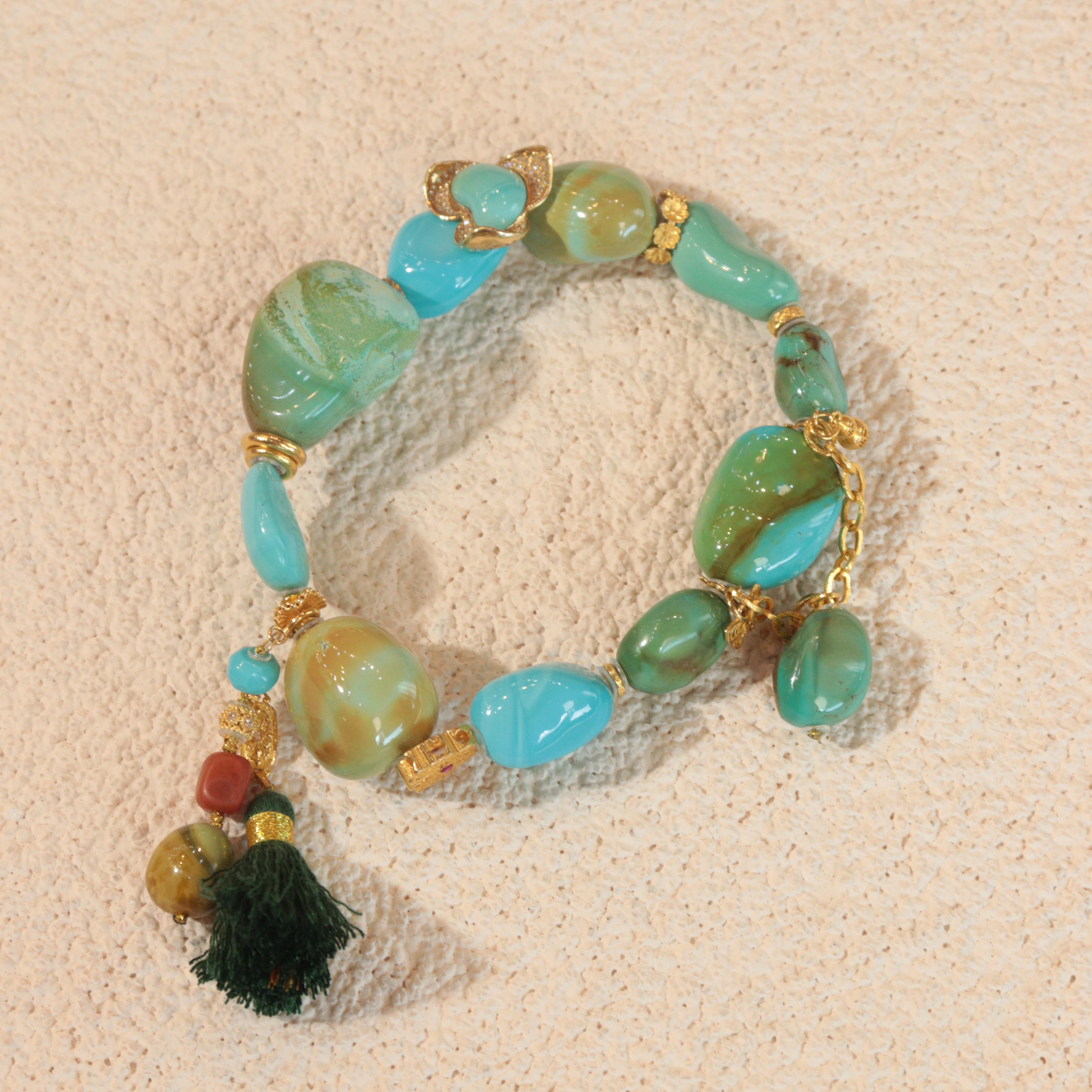 霖泽|绿松石水波纹糖豆手链18k金LZ2025121601