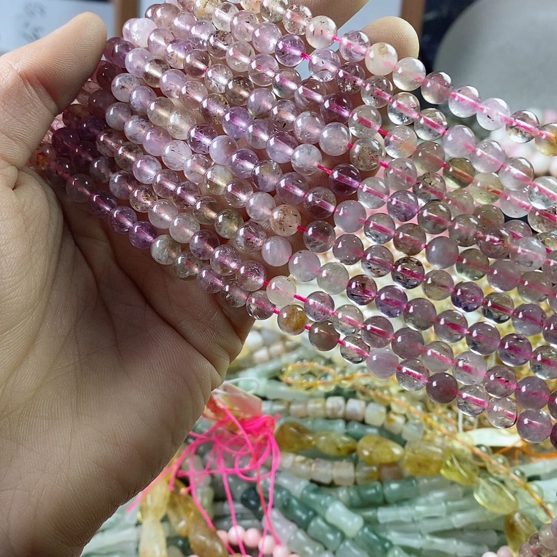 玛瑙/玉髓珠宝半成品合金一条天然6mm超七水晶圆珠A级