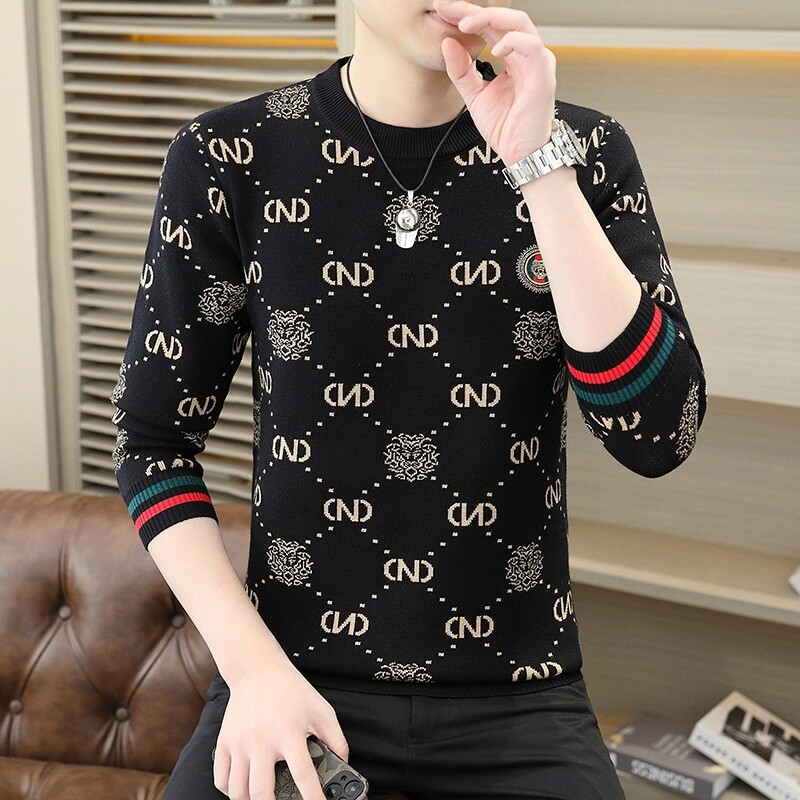 圆领毛衣男秋冬季潮牌长袖打底衫休闲内搭毛线衣服男士针织衫