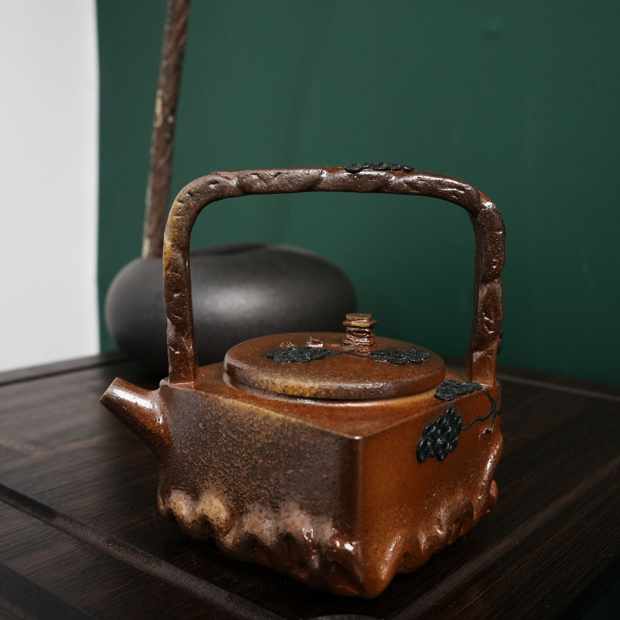 四方提梁 黄段柴烧 圆壁紫砂精品高端壶